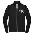 Stay Sick Clothing’s black track jacket features white piping along the zipper and sleeves, plus a bold white “Stay Sick” logo on the left chest. Shown on a white background.