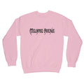 A light pink midweight crewneck sweatshirt from Melrose Avenue, featuring Melrose Avenue embroidered in bold, black gothic font across the chest.