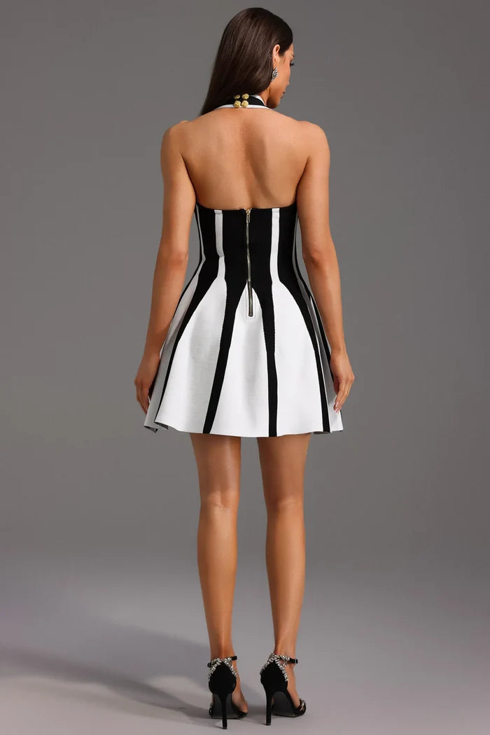 Lucie Backless Halter Striped Mini Dress