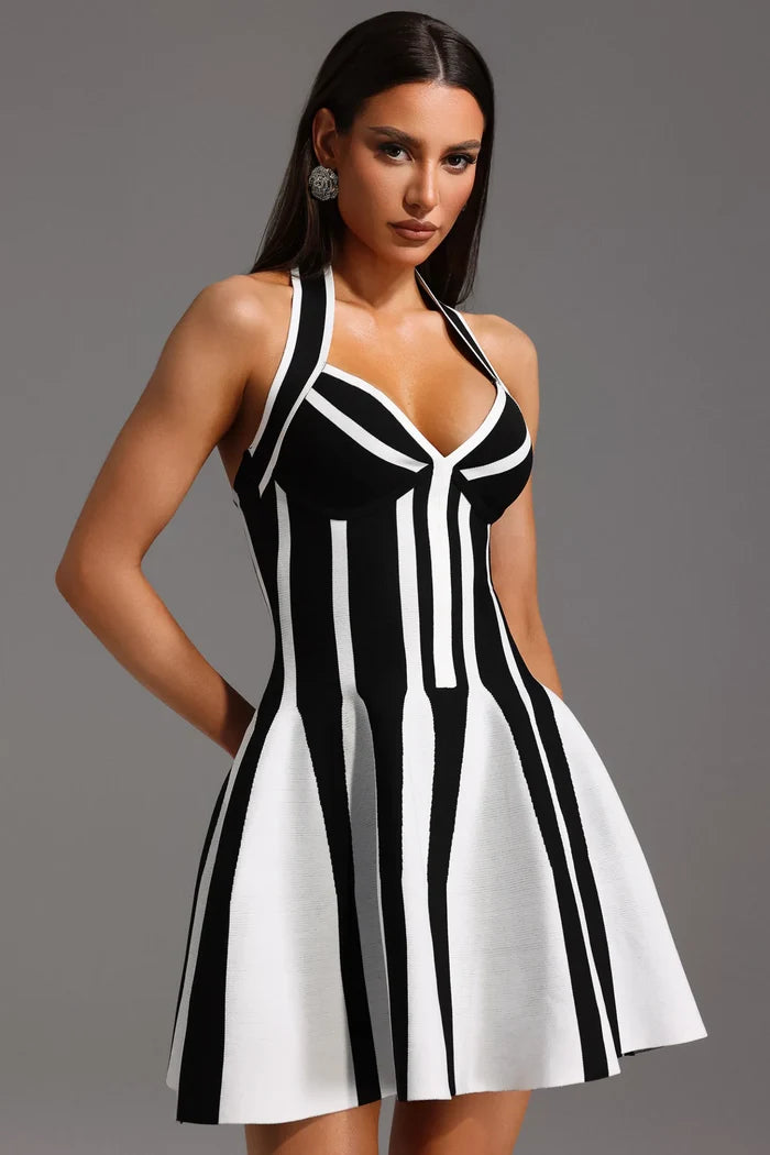 Lucie Backless Halter Striped Mini Dress