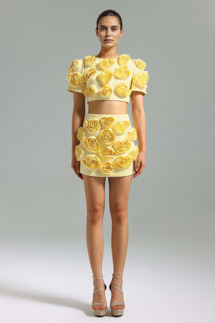 Luxe 3D Rose Embellished Crop Set