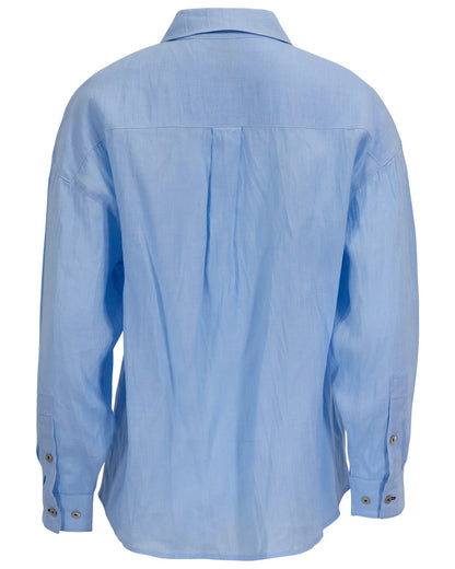 LYDIA CROCHET BLUE WOMENS RELAXED LINEN SHIRT