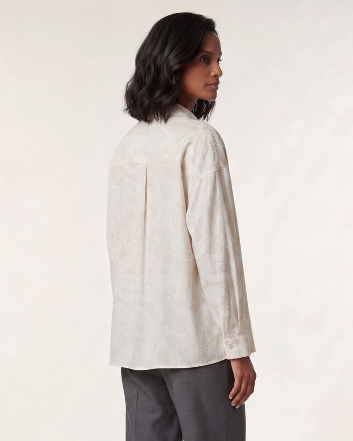 LYDIA CROCHET CROCHET PAISLEY IVORY WOMENS RELAXED LINEN SHIRT