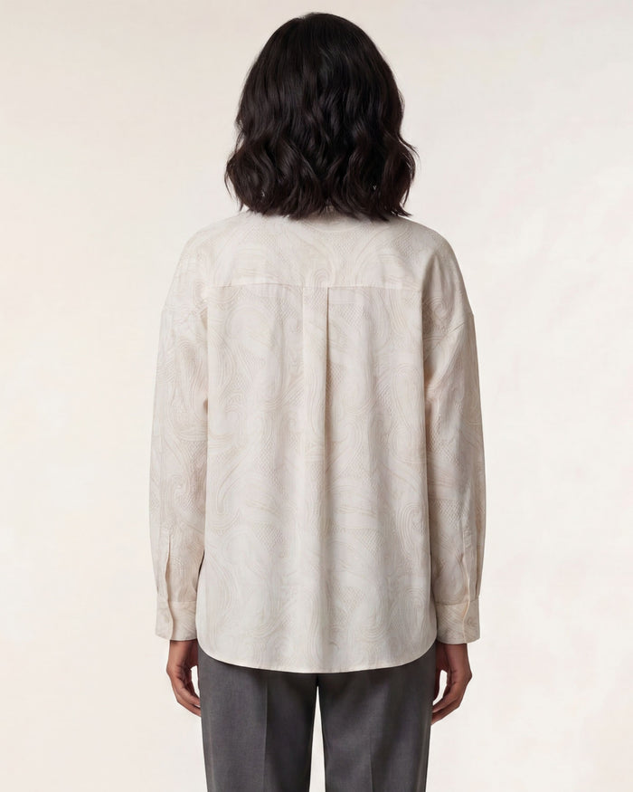 LYDIA CROCHET CROCHET PAISLEY IVORY WOMENS RELAXED LINEN SHIRT