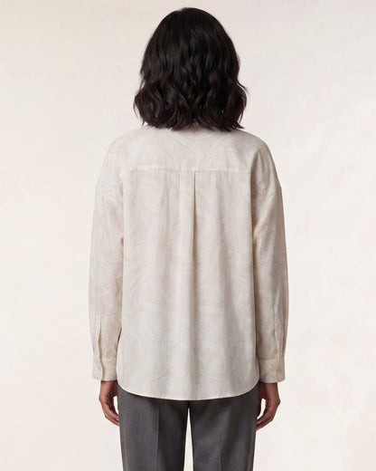 LYDIA CROCHET CROCHET PAISLEY IVORY WOMENS RELAXED LINEN SHIRT