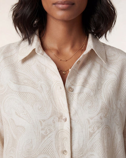 LYDIA CROCHET CROCHET PAISLEY IVORY WOMENS RELAXED LINEN SHIRT