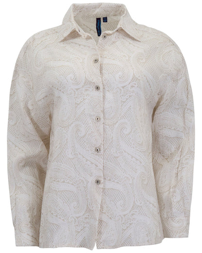 LYDIA CROCHET CROCHET PAISLEY IVORY WOMENS RELAXED LINEN SHIRT