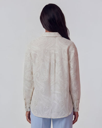 LYDIA CROCHET CROCHET PAISLEY IVORY WOMENS RELAXED LINEN SHIRT