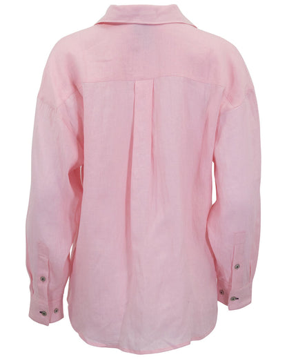 LYDIA CROCHET FRESH PINK WOMENS RELAXED LINEN SHIRT