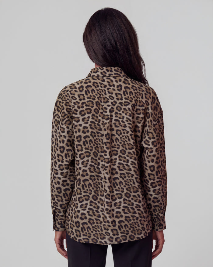 LYDIA CROCHET LEOPARD BROWN WOMENS RELAXED LINEN SHIRT