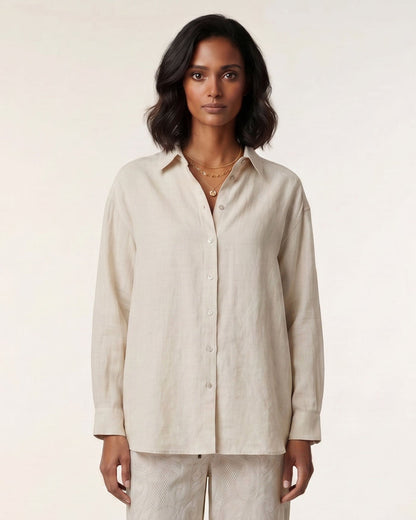 LYDIA CROCHET NATURAL WOMENS RELAXED LINEN SHIRT