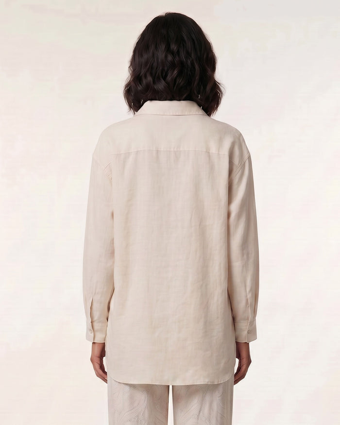 LYDIA CROCHET NATURAL WOMENS RELAXED LINEN SHIRT