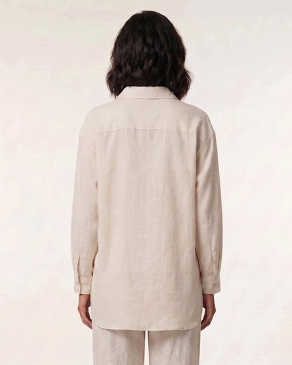 LYDIA CROCHET NATURAL WOMENS RELAXED LINEN SHIRT