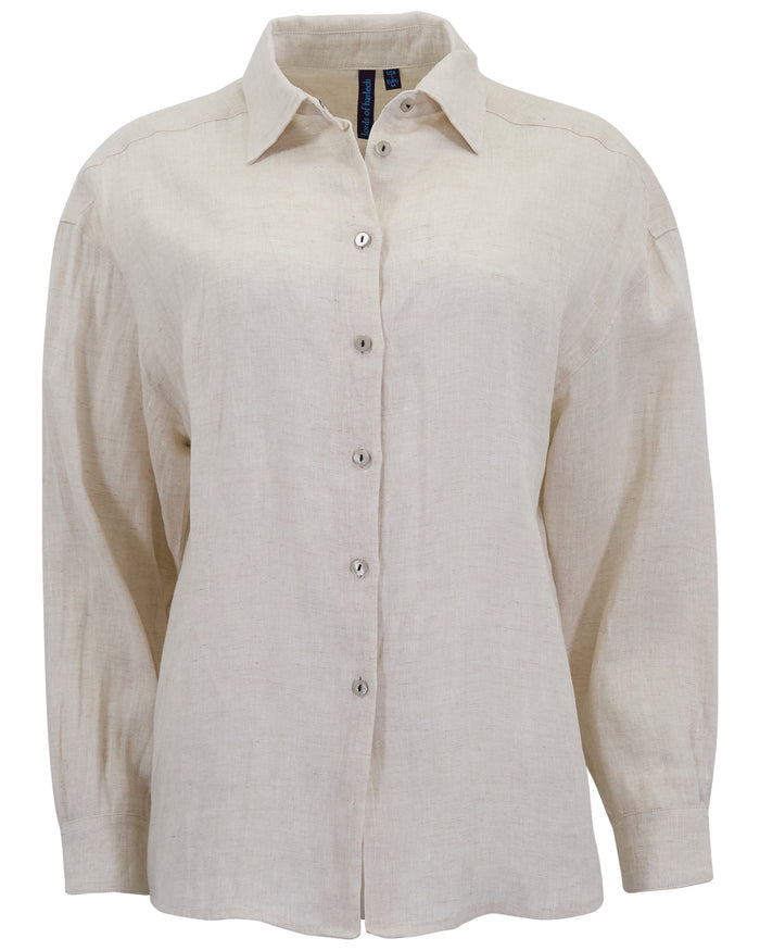 LYDIA CROCHET NATURAL WOMENS RELAXED LINEN SHIRT