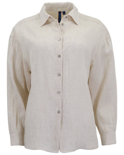 LYDIA CROCHET NATURAL WOMENS RELAXED LINEN SHIRT