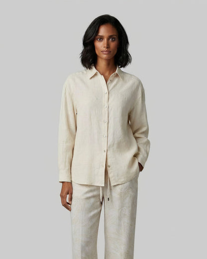LYDIA CROCHET NATURAL WOMENS RELAXED LINEN SHIRT
