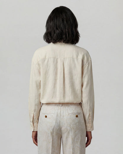 LYDIA CROCHET NATURAL WOMENS RELAXED LINEN SHIRT