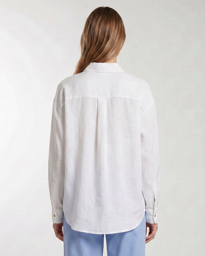 LYDIA CROCHET WHITE WOMENS RELAXED LINEN SHIRT
