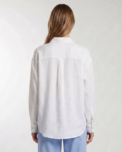LYDIA CROCHET WHITE WOMENS RELAXED LINEN SHIRT