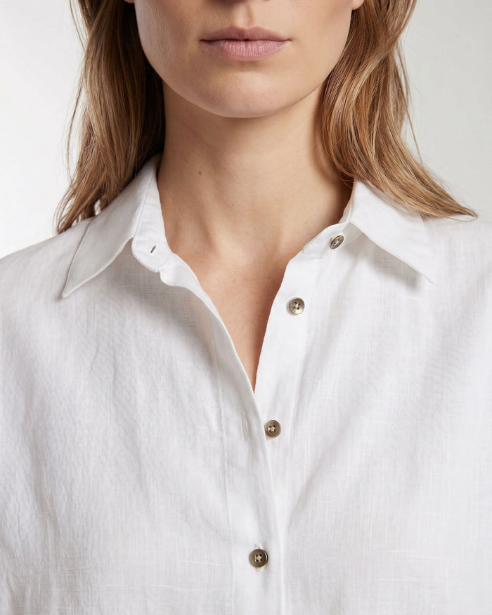 LYDIA CROCHET WHITE WOMENS RELAXED LINEN SHIRT
