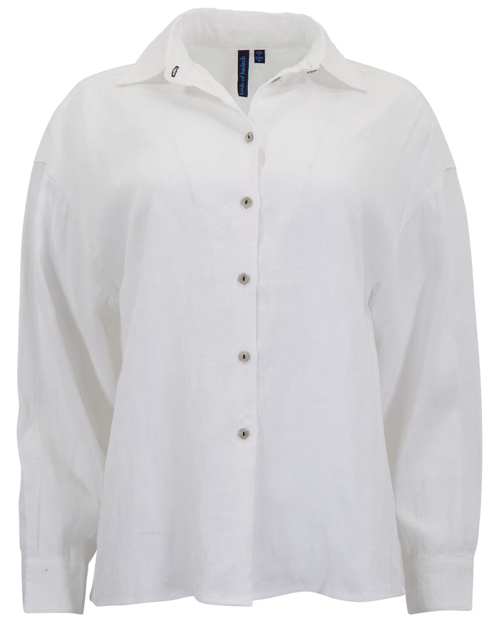 LYDIA CROCHET WHITE WOMENS RELAXED LINEN SHIRT