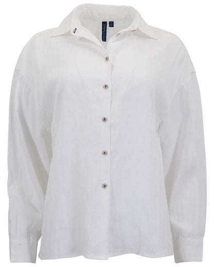 LYDIA CROCHET WHITE WOMENS RELAXED LINEN SHIRT