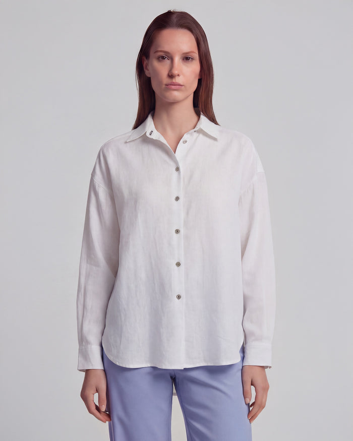 LYDIA CROCHET WHITE WOMENS RELAXED LINEN SHIRT