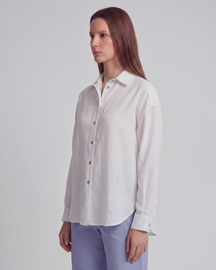 LYDIA CROCHET WHITE WOMENS RELAXED LINEN SHIRT