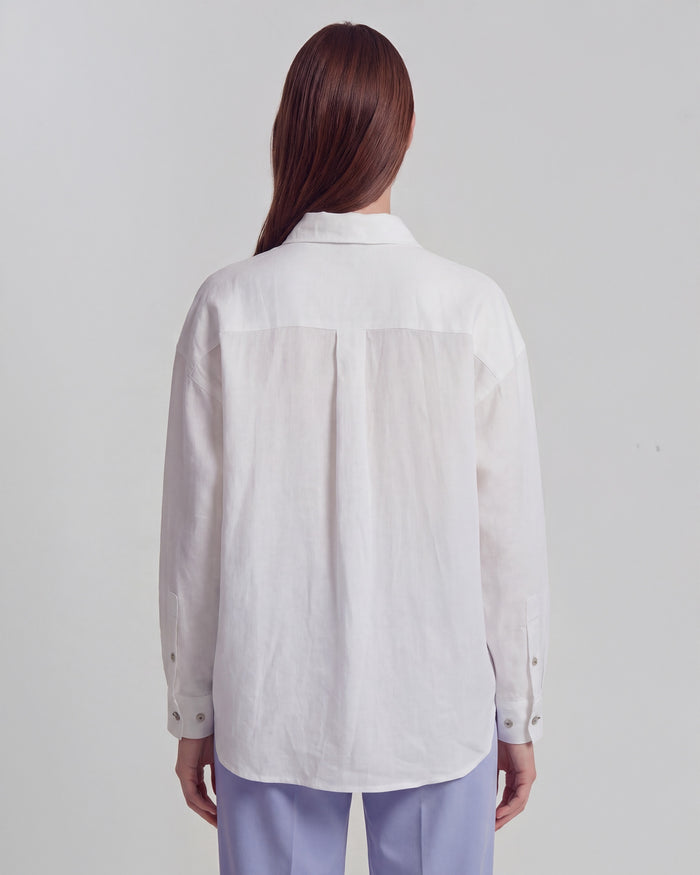 LYDIA CROCHET WHITE WOMENS RELAXED LINEN SHIRT