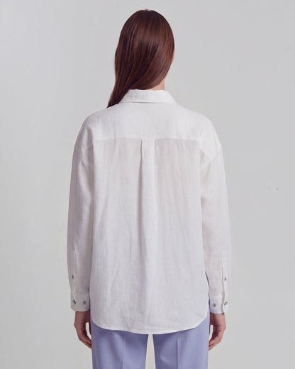 LYDIA CROCHET WHITE WOMENS RELAXED LINEN SHIRT