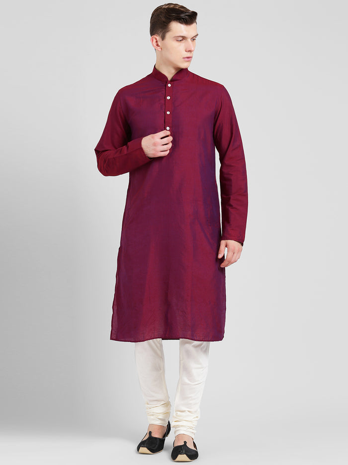 Magenta Cotton Plain Kurta