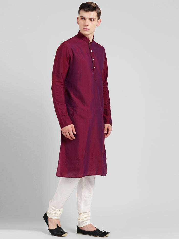 Magenta Cotton Plain Kurta
