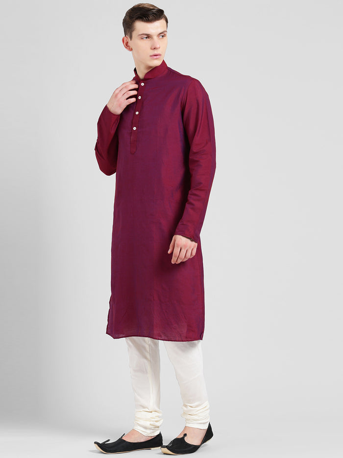 Magenta Cotton Plain Kurta