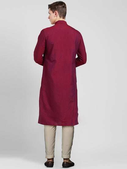 Magenta Cotton Silk Solid Kurta Trouser Set