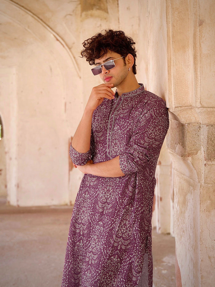 Magenta Pashmina Printed Kurta Trouser Set