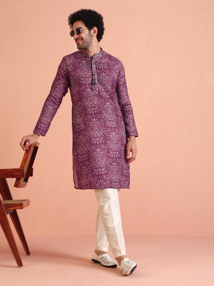 Magenta Pashmina Printed Kurta Trouser Set