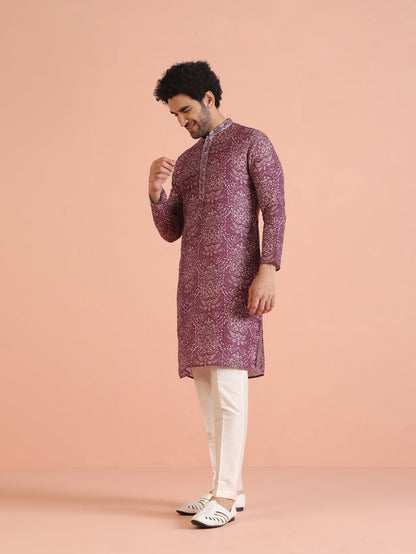 Magenta Pashmina Printed Kurta Trouser Set