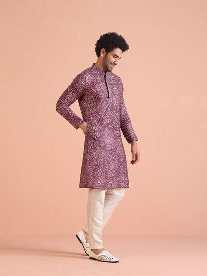 Magenta Pashmina Printed Kurta Trouser Set
