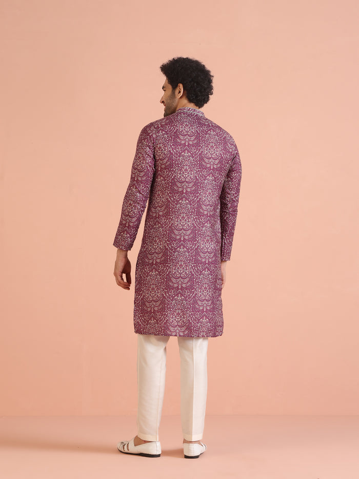 Magenta Pashmina Printed Kurta Trouser Set