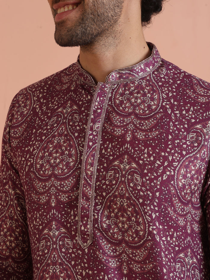 Magenta Pashmina Printed Kurta Trouser Set