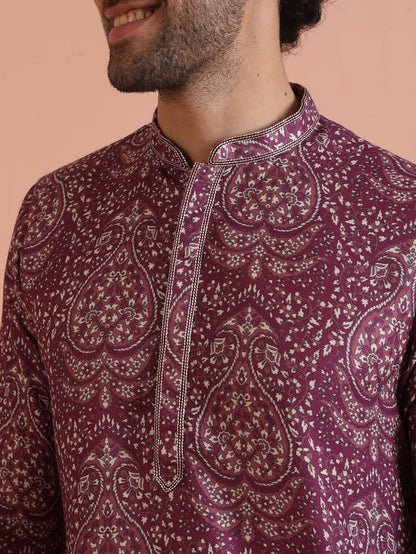 Magenta Pashmina Printed Kurta Trouser Set