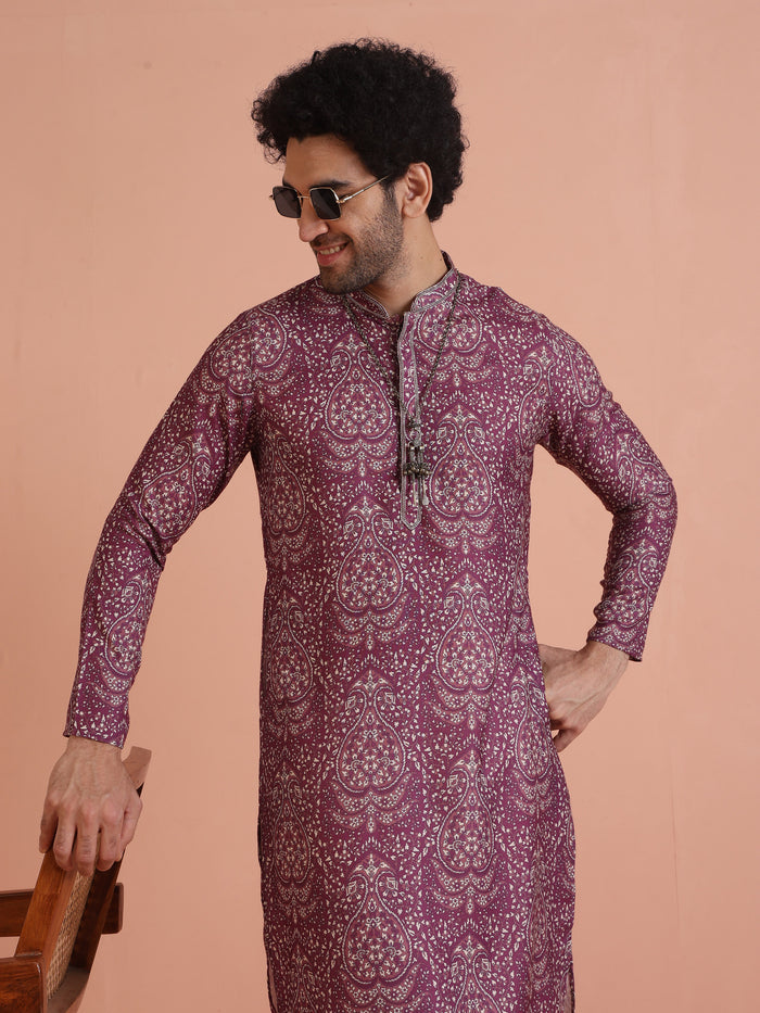 Magenta Pashmina Printed Kurta Trouser Set