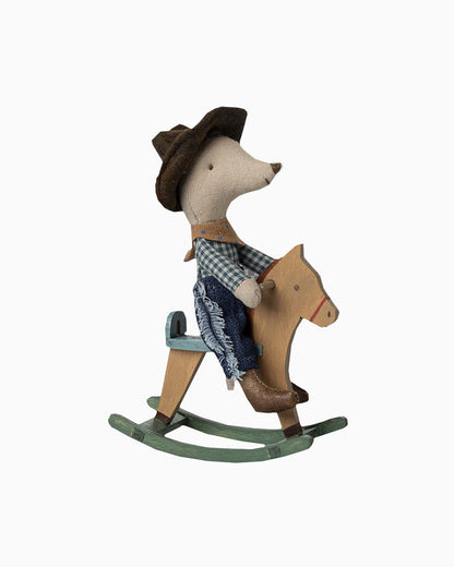 Maileg Toy Maileg Cowboy Mouse on Rocking Horse