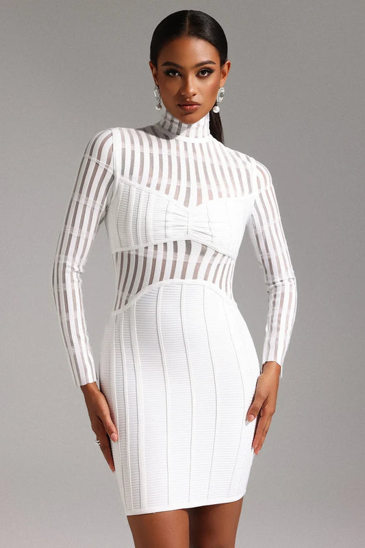 Marbella Sheer Striped Bandage Mini Dress