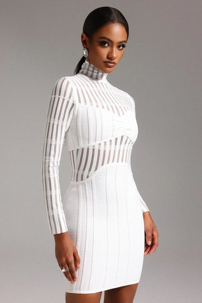 Marbella Sheer Striped Bandage Mini Dress