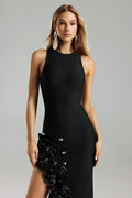 Margot Floral Appliqué High-Slit Maxi Dress