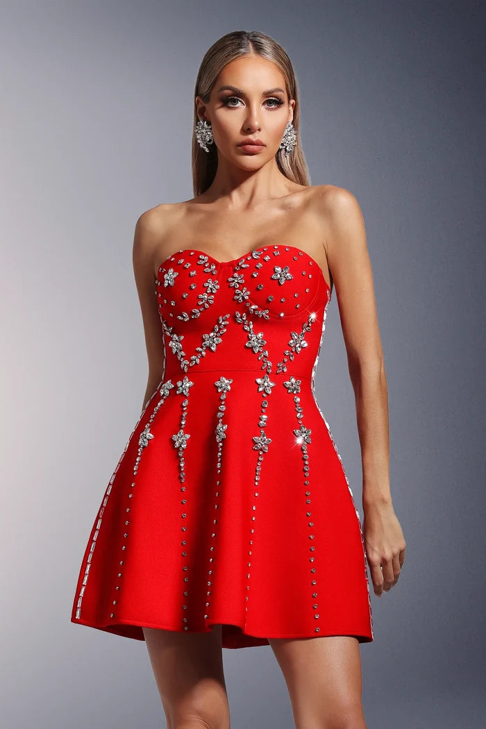 Mariah Red Crystal Mini Dress