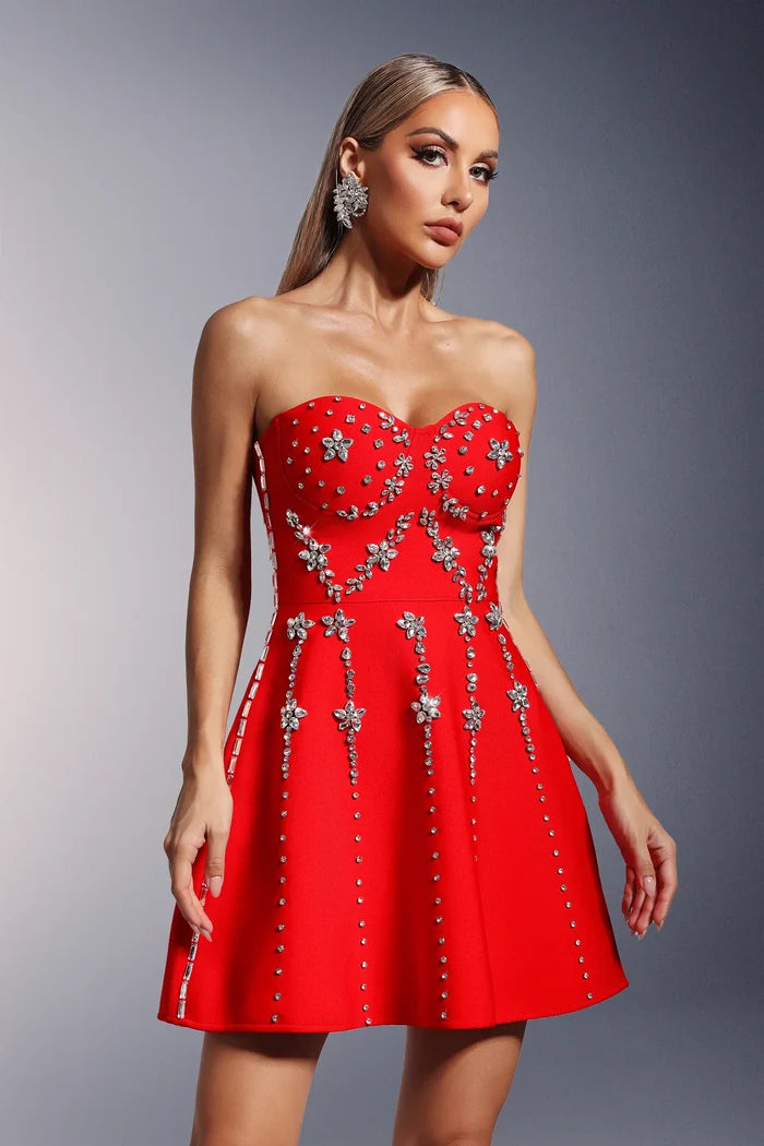 Mariah Red Crystal Mini Dress