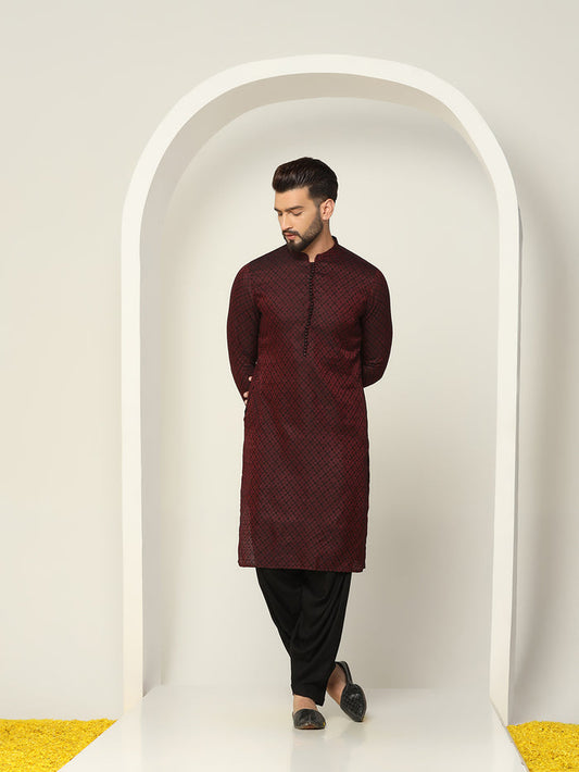 Maroon Art Silk Kurta Black Patiala Set