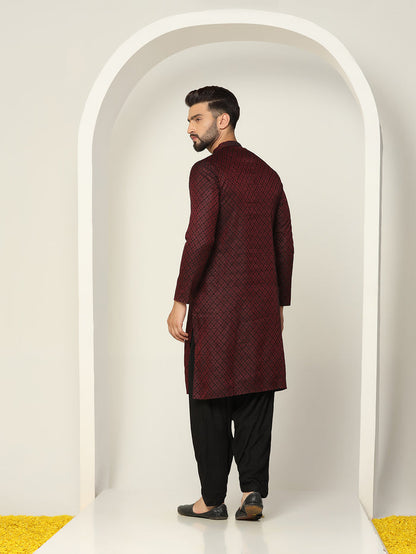 Maroon Art Silk Kurta Black Patiala Set